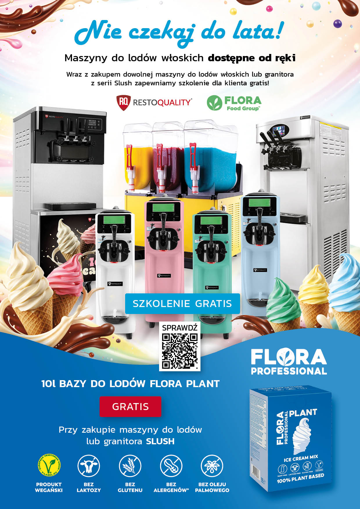 Strona z reklamą sezonową „Nie czekaj do lata” i maszynami do lodów