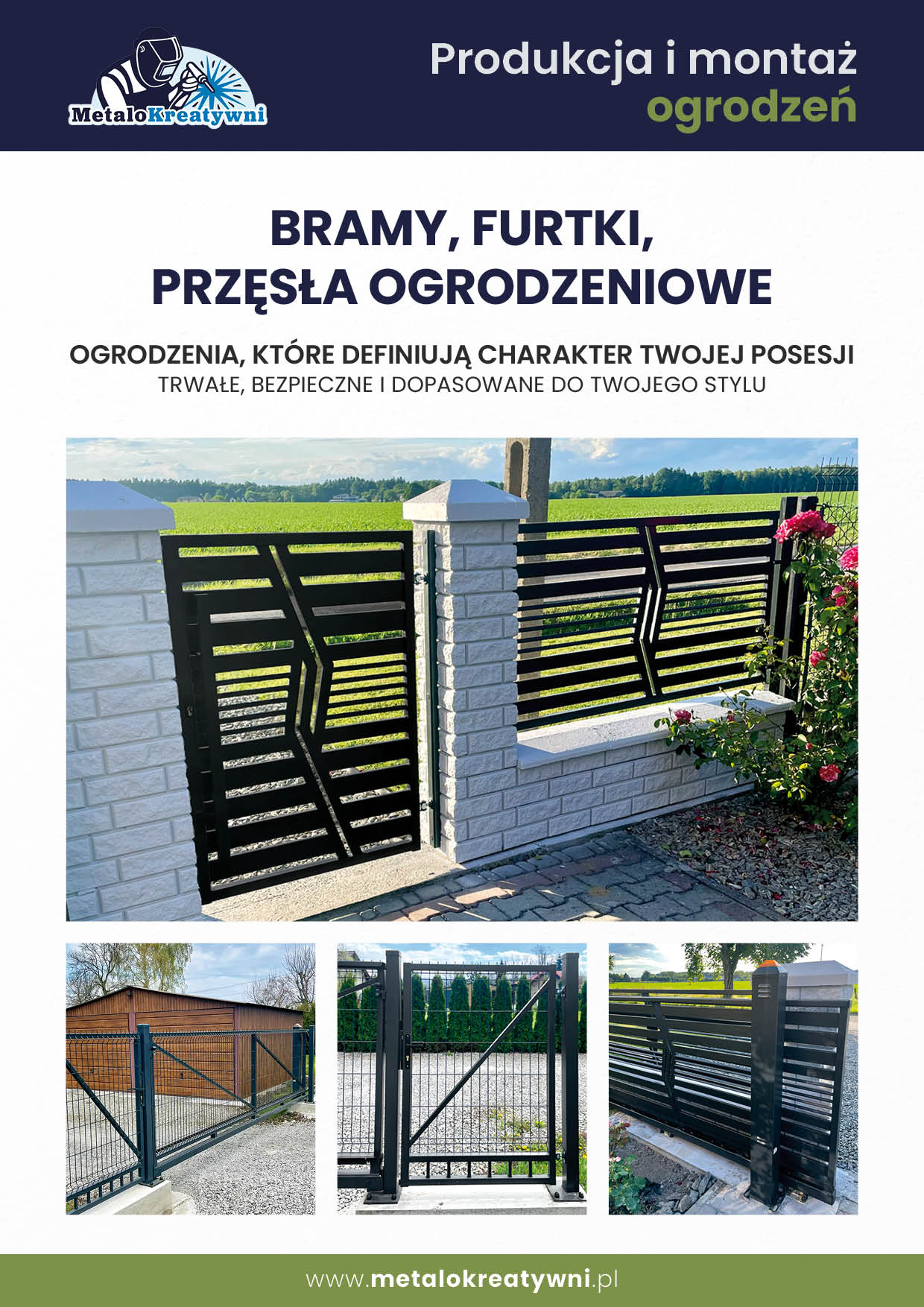 Okładka katalogu ogrodzeń MetaloKreatywni — bramy, furtki i przęsła